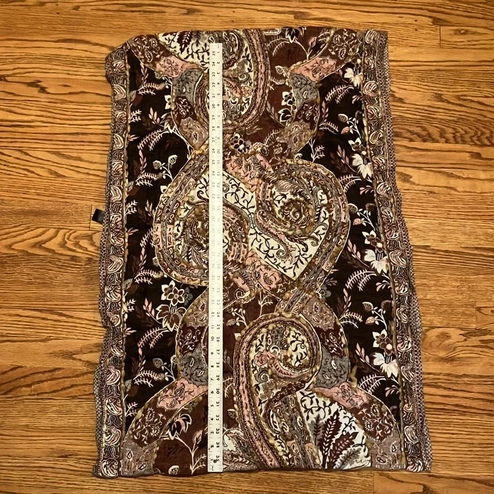 Raj Infinity Scarf Boho Brown Tan Maroon black paisley pattern reversable knit